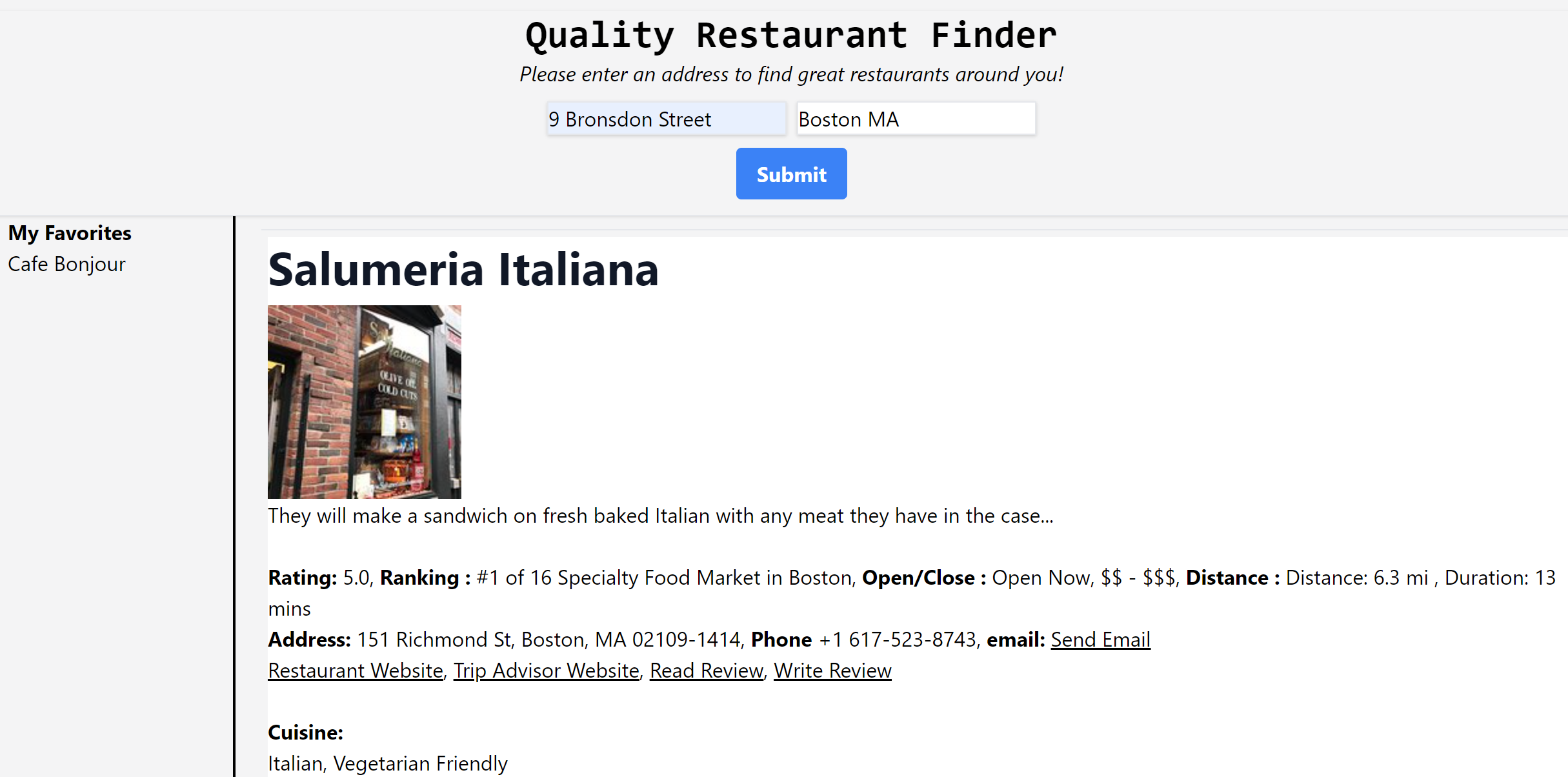 An application that generates nearby quality restaurants based off a given location